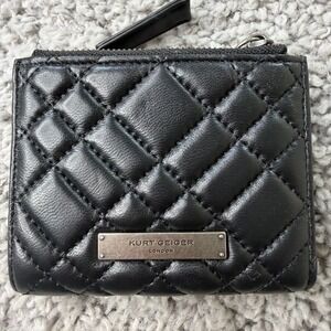Kurt Geiger London Black Quilted Leather Bifold Wallet ID Window Zip Pocket